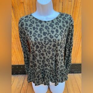 Lucky Brand Olive Leopard Print Blouse
